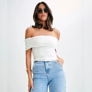 NWT Meshki Meena Recycled Nylon Off Shoulder Top - White - Size 10